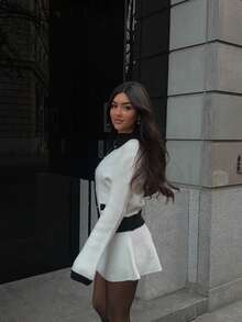 SEREN Herbst und Winter Neu 1 Stück Rundhals Schwarz-Weiß Kontrast Gestrickter Cardigan Damen Langarm Oberteil, französischer Stil elegante Temperament modische Lässig Alltag Ausgehen Pendler Strickjacke Herbst Damenmode