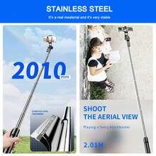 AXNEN 79-Inch/2m Stainless Steel Extra Long Pole - Balanced And Stable, 360° Rotating Selfie Stick Tripod, Multi-Functional Extendable Phone Tripod With Wireless Remote Shutter, Compatible With IOS And Android Phones, Suitable For Selfie, Video Recording, Vlogging, Live Streaming And More. C07 Compatible With IOS And Android Phones, Suitable For Summer Vacation, Travel, Fill Light, Outdoor Activities And Live Streaming. - Black - View 6