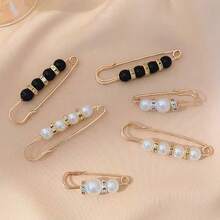 6件腰带夹、衣服扣件、毛衣胸针、珍珠防曝光别针（无卡） - 金色 - 查看 2