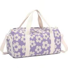 BLUBOON Bolsa de lona para niñas y niños, bonita bolsa de gimnasio con compartimento para zapatos y separación para objetos húmedos, impermeable, para deportes durante la noche - Flor 157 Base Morada - Ver 4