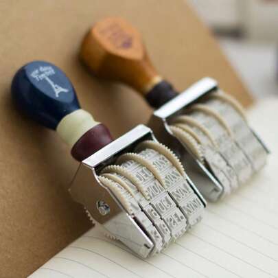 Joivida 1pc Vintage Date Stamp, Suitable For Scrapbooking, Zakka Style Imitation Postmark Effect, Wooden Stamp, Roller Stamp