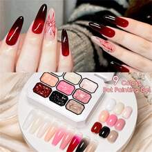 MEET ACROSS 9 Colors Pat Painting Gel Nail Polish, Pink Red Patting Glue Smudge Canned High Saturation Popular Semi-Solid Nail Polish Glue Nail Salon Special Manicure Nail Supplies Halloween Nails - Nhiều màu - Xem 4