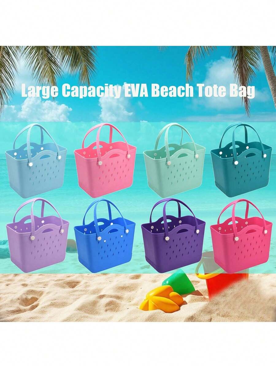 Large Capacity Lightweight EVA Beach Tote Bag With Lightning Bolt Design - Anti-Stain, Open Top, 6 Vibrant Colors - Perfect For Beach, Pool, Boat, Groceries, And Sports, Boat Gear | Casual Tote Design | Lightweight Tote - Multicolor - View 1
