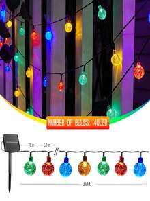 Halloween und Weihnachten exklusive 40-60 LED Solar dekorative Bubble Light Lichterketten, 8 Modi - wasserdichte Outdoor Kristallkugel Lichterketten, geeignet für Gärten, Terrassen, Balkone, Hochzeits- und Weihnachtsdekoration - Warmfarben, Weiß und farbige Lichtoptionen