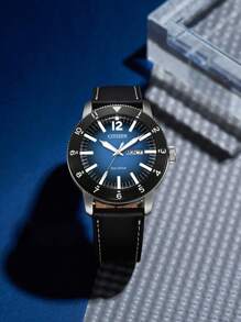 CITIZEN Men's Watch Ec-O-Drive Movement Watches For Men With Blue Dial Leather Strap Analog Quartz Watch With Luminous Hands And Markers