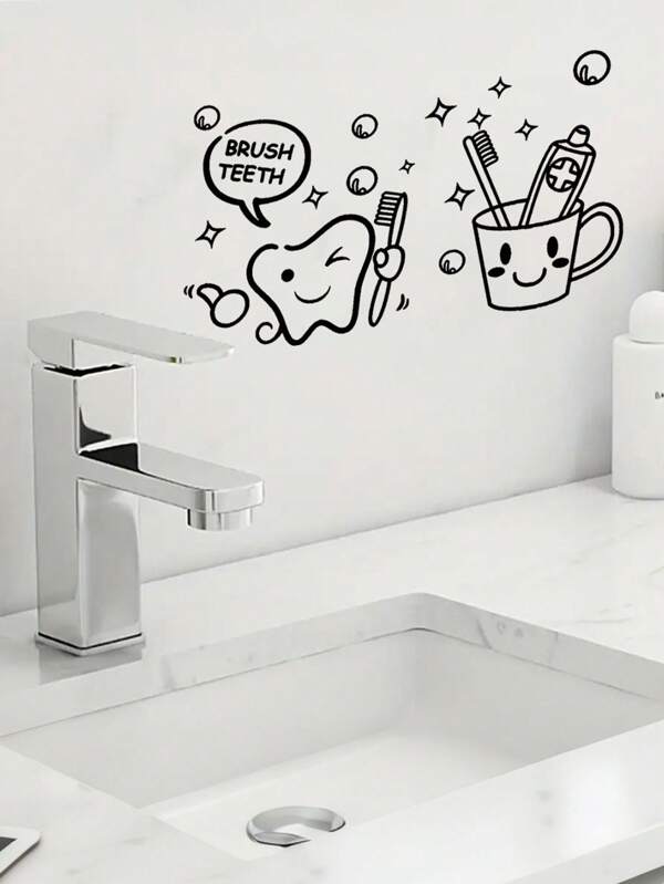 1pc Cartoon Minimalist Children's Bathroom Vanity Identification Sticker, Self-Adhesive Bathroom Mirror Wall Decor