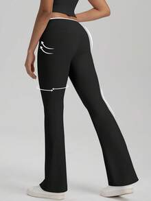 A Set Of Contrasting Sexy Tight Fitness Clothing Set V-Neck Sports Vest Quick-Drying High-Waisted Cross-Hip Lifting Yoga Flared Pants For Women Sports Yoga Pants, Lifting The Buttocks And Tucking The Abdomen To Slim Down, Convenient For Movement, Suitable For Holiday Travel - màu đen - Xem 6