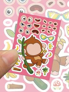 8pcs Cute Animal Face Swap Collage Cartoon Animal Mix And Match Sticker Pattern Single Use For Guitar Skateboard Organizer Backpack Water Bottle Helmet Decoration Perfect For Party Supplies - Multicolor - View 9