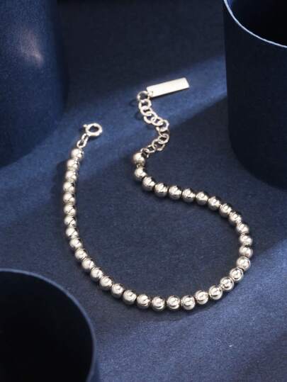 1pc S925 Sterling Silver Beaded Ball Bracelet, Minimalist & Elegant Jewelry Gift For Women, Suitable For Daily Wear, Anniversary, Birthday, Girlfriend