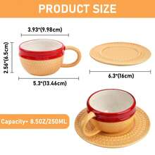 4 Types Straw Hat Coffee Mug With 250-300ML - Ceramic Tea Milk Cup With Plate,Cup - Office, Home Use - Ideal Gift For Christmas, Birthday, Anniversary--Halloween, Birthdays, Or As Daily Coffee Mugs. It's A Perfect Gift For Family And Friends - A - 查看 4