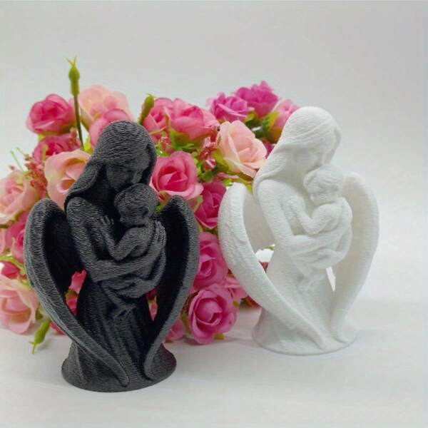 1 Peça Estátua de Impressão 3D de Anjo Mãe e Bebê - Escultura Terna de Mãe Angélica Embalando o Bebê para Prateleira, Decoração de Berçário - Acessórios Domésticos Emocionantes - Presente Perfeito de Amor para Novos Pais e Entusiastas de Arte Religiosa