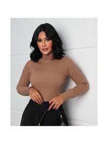 Blusa De Frio Cacharrel Feminina Gola Alta Ribana - Amarelo - Visão 5