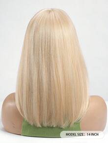 14-Inch Breathable & Comfortable Chin-Length Wavy Bob Wig With Bangs, Golden Color, Synthetic Fiber, Suitable For Cosplay And Daily Wear - Gold - View 7