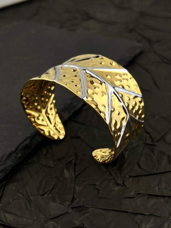 1pc Leaf Texture Patchwork Unique Design Wide Bracelet, Suitable For Party, Gift, Wedding Wear
