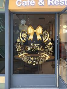 1PC/2PCS 金色圣诞花环礼物圣诞树，装饰贴纸，方便布置和拆卸，家居门窗商场装饰房间装饰墙面装饰墙贴墙贴 - 彩色 - 查看 8