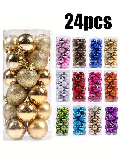 24 piezas Bolas de Navidad, Adornos Navideños, Bolas de Plástico Electrochapadas de Colores, para Árbol de Navidad, Centro Comercial, Fiesta Navideña, Colgantes para Árbol de Navidad, Decoración de Hotel de Lujo, Restaurante, Decoraciones Irrompibles, Decoración para Celebraciones, Aniversario, Cumpleaños, Exquisita Artesanía de Moda para Navidad, Día de San Valentín, Boda, Hogar, Oficina, Exterior, Crear Ambiente Navideño, Regalo de Navidad