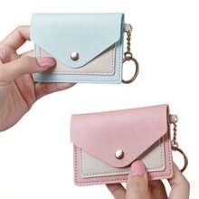 Pieru 3-Color Metal Button Card Holder | Multi-Card Layered Storage, Key Ring Design | Gold Keyring | Mini Wallet Purse, Black/Blue/Pink Pastel Colors | Portable Card Pouch