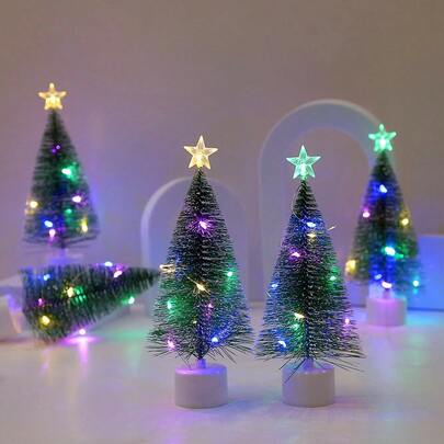 1pc/3pcs Luminous Christmas Tree Mini Desktop Ornaments Xmas Home Decoration New Year Christmas Party Gifts Supplies Random Color