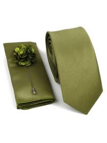 ZLQ&GOU Bộ 3 cà vạt thời trang nam bằng vải satin, cà vạt xanh lá cây mềm mại kèm khăn bỏ túi và ghim cài áo, thích hợp cho đám cưới, công sở, tiệc tùng, đám cưới - Màu xanh Bạc hà - Xem 8