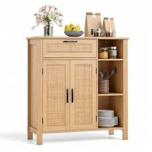 GOFLAME Buffet Sideboard, Boho Storage Cabinet With Rattan Woven Doors, Accent Cabinet With Drawer, Adjustable Shelf & Open Cubbies For Kitchen, Dining Room, Living Room, Hallway, Natural - Khaki - View 10