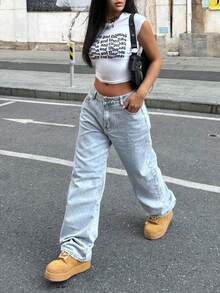 Women's Casual Light-Washed Wide-Leg Jeans, Suitable For Daily Wear Spring - Light Wash - View 9