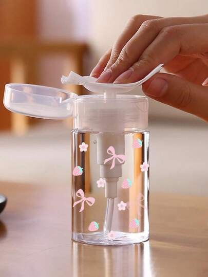 زجاجة سفر قابلة لإعادة التعبئة بنمط الفراولة والزهور والفيونكة من البلاستيك الشفاف، موزع مزيل المكياج، زجاجة موزعة بسعة 100 مل/200 مل مع مضخة محمولة للتنظيف، تصميم قبة، غسل باليد فقط، قابلة لإعادة الاستخدام، زجاجة مزيل المكياج (القياس اليدوي، خطأ 2 سم طبيعي، الدقة بالملليلتر) ضروريات السفر عطلة العطلات زجاجات السفر