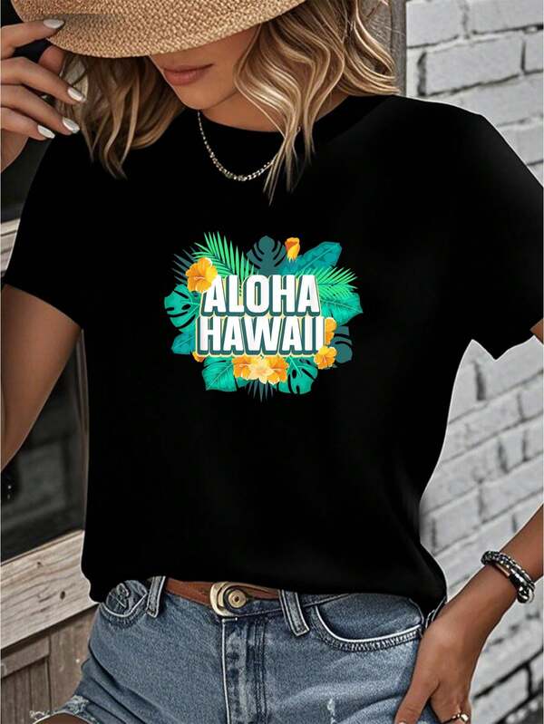 Cool Aloha Art Men Women Hawaii Vacation Hawaiian Aloha-Shirt         Graphic Tees Women Crop Tops Summer Outfits Women Summer Tops-Shirt