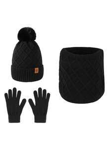 مجموعة قبعة وشاح وقفازات محبوكة مزدوجة الطبقة مبطنة بالحرارة للنساء، للاستخدام الخارجي والدراجات، قبعة محبوكة لتدفئة الرأس في فصل الشتاء، 3 قطع/مجموعة