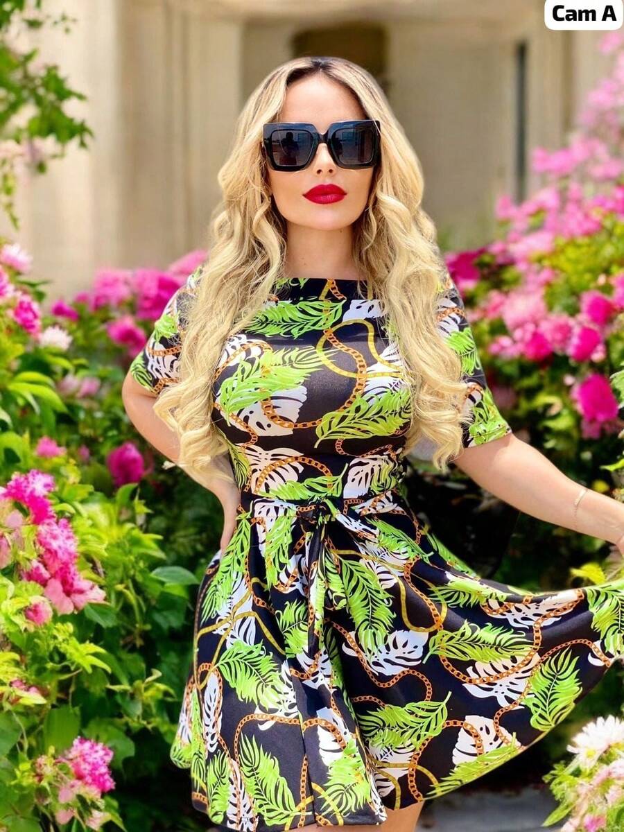 hermoso vestido Frescura Floral Estampado Integral Plantas Playa Casual Dulce Bohemio Sencillo Vintage Tela fresco, vacaciones, casual, playa, fiesta, albercada Vacación Playa Deportivo Oficina Diario Fiesta de Cumpleaños Jardín Calle regreso a casa - Rosa Fucsia - Ver 1