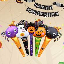 5/10pcs Halloween Theme Stick Balloons Bat Pumpkin Ghost Shape Hand A Stick Air Balloon Halloween Party Decoration - Multicolor - View 2