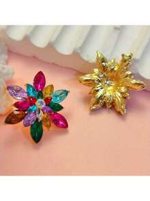 A Pair Of High-End Colorful Rhinestone Flower Earrings - Rainbow Series, Suitable For Daily Wear, Commuting, And Gatherings - Ideal Gift - Multicolor - View 2