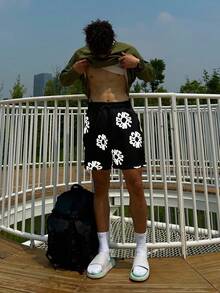 European And American Streetwear Brand Street Hip-Hop Foam Print Loose Five-Inch Short Pants For Men, Casual And Versatile Shorts - 黑色 - 查看 3