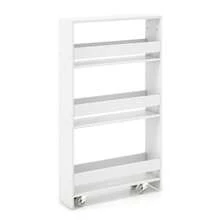 GOFLAME Slim Storage Cart W/Handle, 4-Tier Slide Out Utility Cart, Shelving Unit Organizer Trolley For Narrow Places, Perfect For Laundry, Kitchen, Living Room - White - View 5