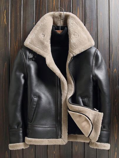 BONNY MAX 2025 Winter New Men's Faux Fur Jacket, Thick Long Sleeve Lapel Faux Fur Lined Motorcycle Jacket , Fall