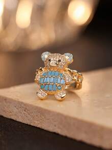 1 Peça Anel Pingente de Urso Cartoon Fofo e Cintilante - Joia Animal Requintada - Para Meninas - Presente Perfeito para Amigos