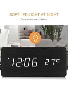 1pc Smart Life Wooden Alarm Clock, Suitable For Bedroom Desk, Home Electronic Decor, With Snooze Function, Morning Wake Up, Bedside Clock, Voice Control, Desktop Digital Clock, Home Decor, Room Decor
