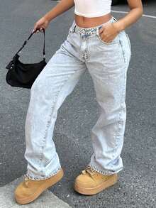 Women's Casual Light-Washed Wide-Leg Jeans, Suitable For Daily Wear Spring - Light Wash - View 6
