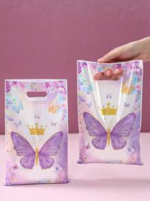 50个紫色蝴蝶手提包礼品袋，蝴蝶生日派对礼品包装袋，婚礼派对包装袋，生日礼品袋，派对袋，生日礼品包装用品，生日派对用品，生日装饰，生日礼品填充袋，塑料袋，一周岁生日派对用品，派对礼物，生日快乐，女孩生日，蝴蝶装饰，婴儿派对装饰