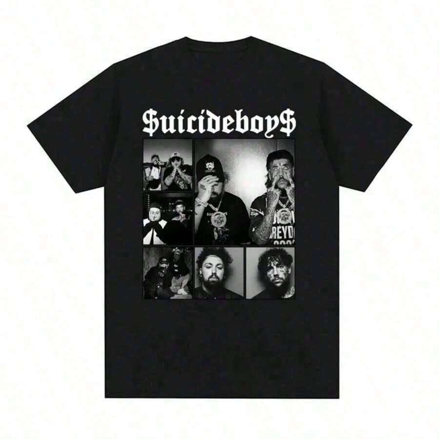 Suicideboy Era Tour Graphics Print T-Shirts For Men Harajuku Hip Hop Rock Style T Shirts Unisex Fashion Oversized Street T ShirtMens 4th Of July ShirtGraphic Tees Woman4th Of July ShirtStreetwear Womengraphic Tees Men Shirts Streetwear White Shirt Black Shirt - 黑色 - 查看 1