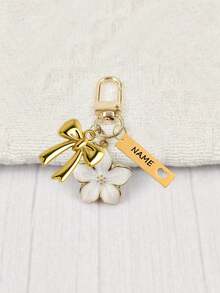 1pc Custom Metal Sakura Bow Keychain, Lightweight & Elegant Sakura Design, With Tag, Suitable For Hanging On Bags, Car Keys, Also As Couple Or Holiday Gift - Multicolor - View 3