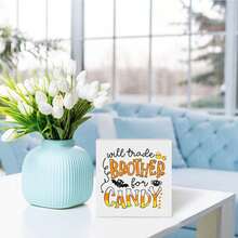 Decorative Sign Will Trade Brother For Candy - Cute Office Decor, Boho Room Decor, Farmhouse Kitchen Decor For Halloween, Trick Or Treat - Unique Gifts For Women