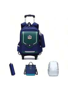 MOLOLAN Backpacks - Dark Blue With Green - View 1