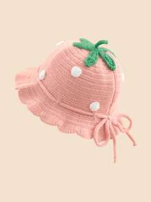 1pc Cute Strawberry Princess Baby Hat, Warm Crocheted Fisherman Beanie For Girls, Autumn/Winter