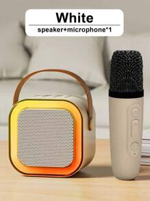 1 set draadloze microfoonluidsprekerset National K Song Home Interactive Audio Family Party Outdoor Mini Portable KTV Singing Multifunctionele plug-in externe luidspreker en plug-in kaart Eén klik om het originele geluid te elimineren met ademend licht