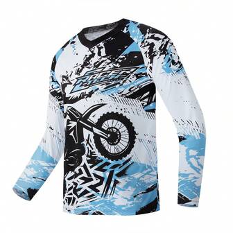 TELEYI Camisa de corrida de motocross Team RAC, poliéster 100% respirável, manga comprida, gola V e mangas raglã para ciclismo, caminhadas e atividades ao ar livre - Design com estampa recortada a laser, equipamento para motociclistas