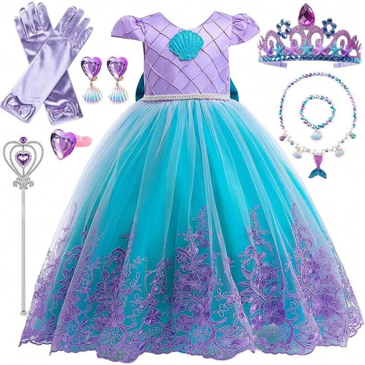 Robe de princesse pour filles, costume de sirène pour enfants avec ensemble de couronne et collier, robe de costume de princesse pour Noël, Halloween, carnaval, cosplay, fête d'anniversaire 3-10 ans | Mode en ligne | SHEIN FRANCE