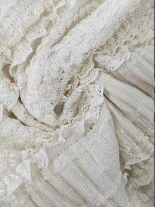 Elegantes vintage Palast-Stil Spitze Glockenärmel Rundhals Rüschen Saum Kleid, Neuankömmling für den Herbst, Damen Herbstkleid - Weiss - Übersicht 8