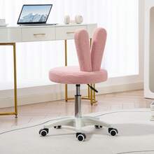HOMCOM Sedia da Scrivania a Orecchie di Coniglio con 5 Rotelle e Altezza Regolabile, Sedia Moderna in Pile Teddy, Schiuma, Plastica e Legno, 53x53x70-84 cm, Rosa - Rosa Rossa - Visualizzare 7