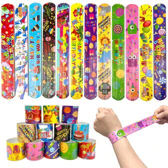 36Pcs Birthday Slap Bracelets Snap Bracelet For Party Decorations Birthday Party Favors For Exchange Gifts