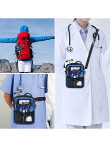 护士腰包、多隔层医疗用品包、护理收纳袋（可容纳听诊器、绷带剪刀、其他医疗用品、宠物医疗护理包）通用多口袋腰部收纳带（带可调节腰带） - 彩色 - 查看 9